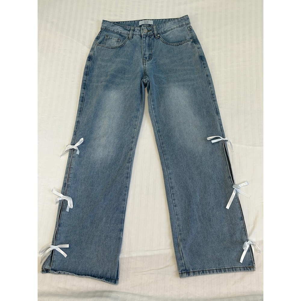 Rise Supply Co Light Wash Wide Leg Jeans with Side Bows Size 3 RS5SJ008-CS-Y435